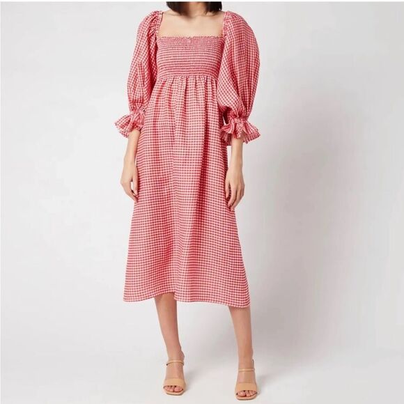 NWT SLEEPER Atlanta Puff-Sleeve Linen Dress with matching hair bow Sz Small - Picture 2 of 5